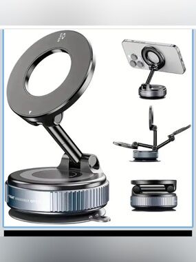 Universal Black Magnetic Phone Mount with Rotating Ring and Foldable Arm